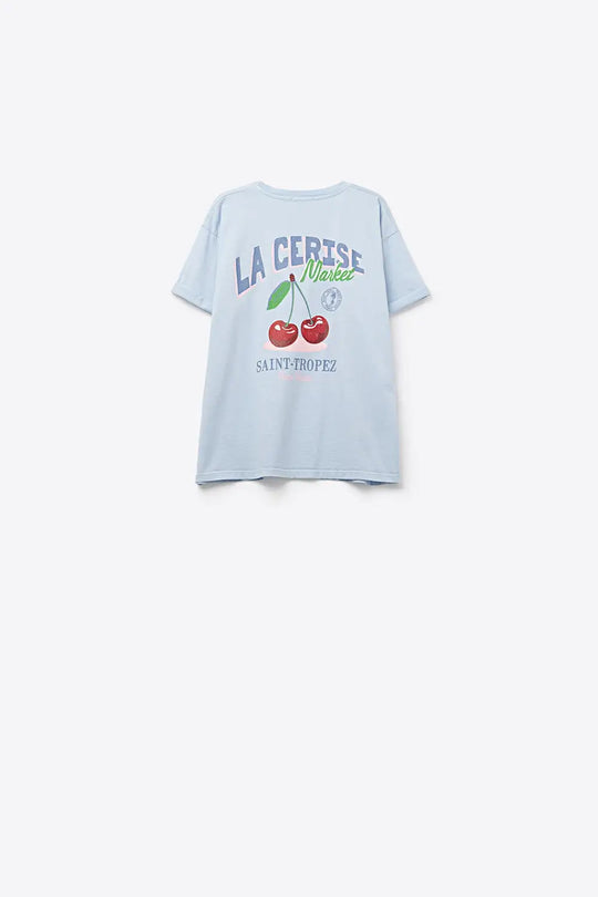 Blue T-shirt with La Cerise Market Saint-Tropez graphic - BLUE / ONE - T-Shirts