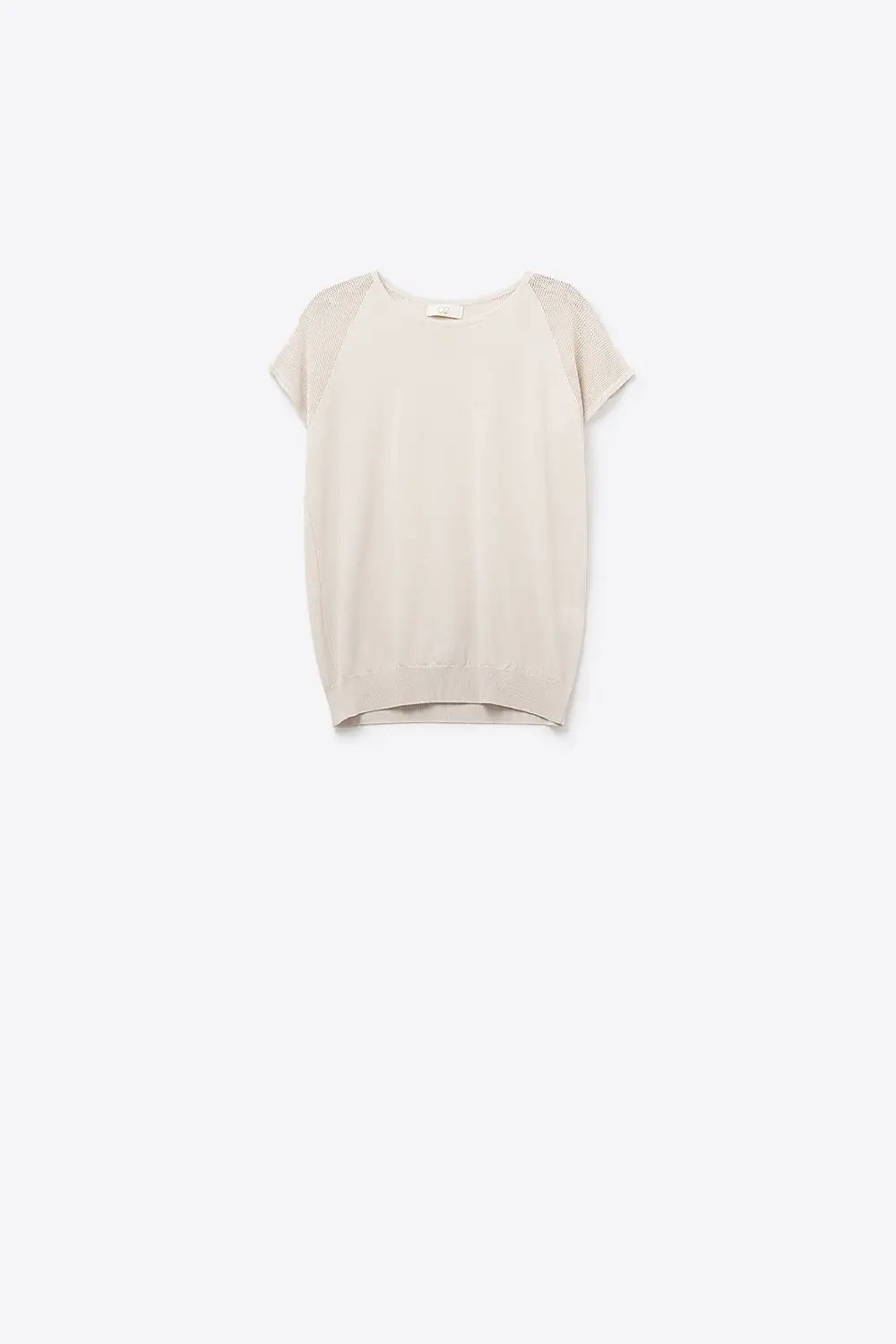 Beige Short Sleeve Sweater with knitted mesh on the shoulder - BEIGE / ONE - Sweaters