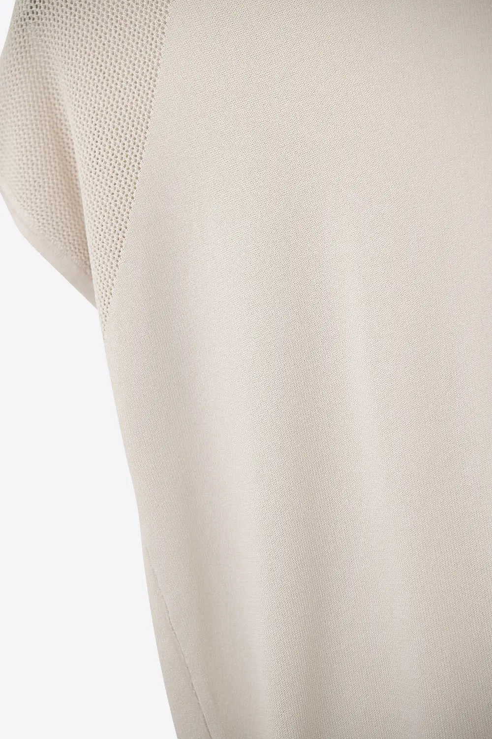 Beige Short Sleeve Sweater with knitted mesh on the shoulder - BEIGE / ONE - Sweaters