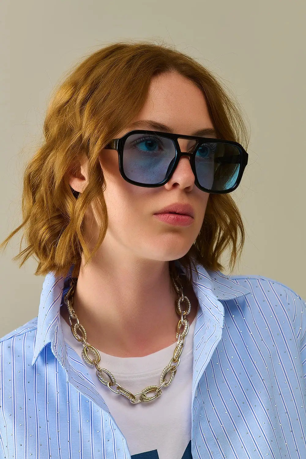 Sunglasses with black frames and blue lenses - BLUE / ONE - Sunglasses