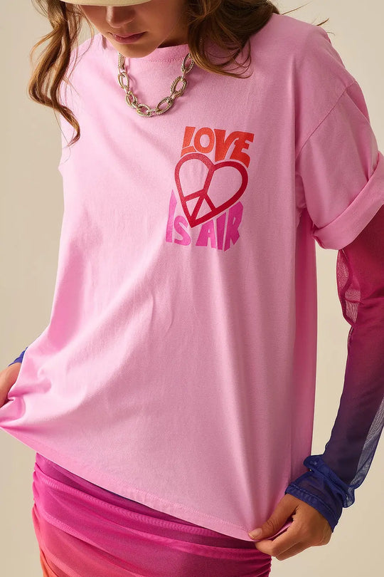 Pink T-Shirt with Love is Air and Heart with Peace logo - PINK / ONE - T-Shirts