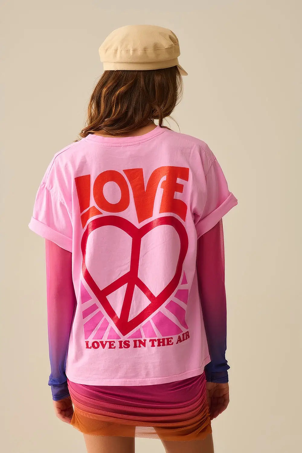 Pink T-Shirt with Love is Air and Heart with Peace logo - PINK / ONE - T-Shirts