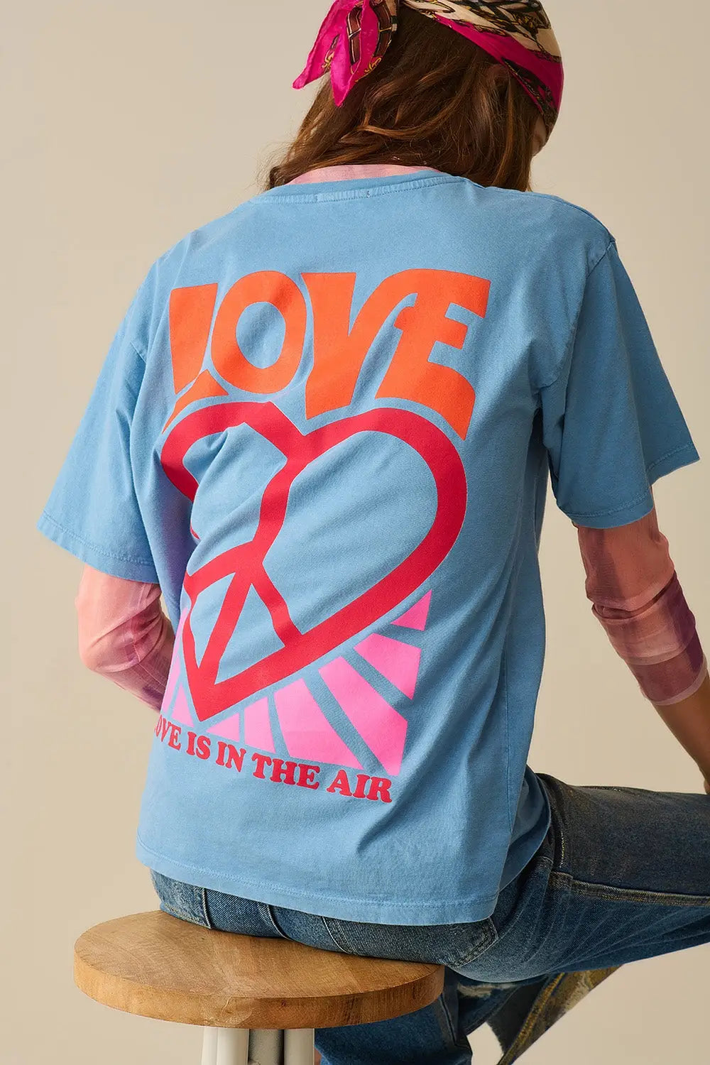 Blue T-Shirt made in italy with Love is Air and Heart with Peace logo - BLUE / ONE - T-Shirts
