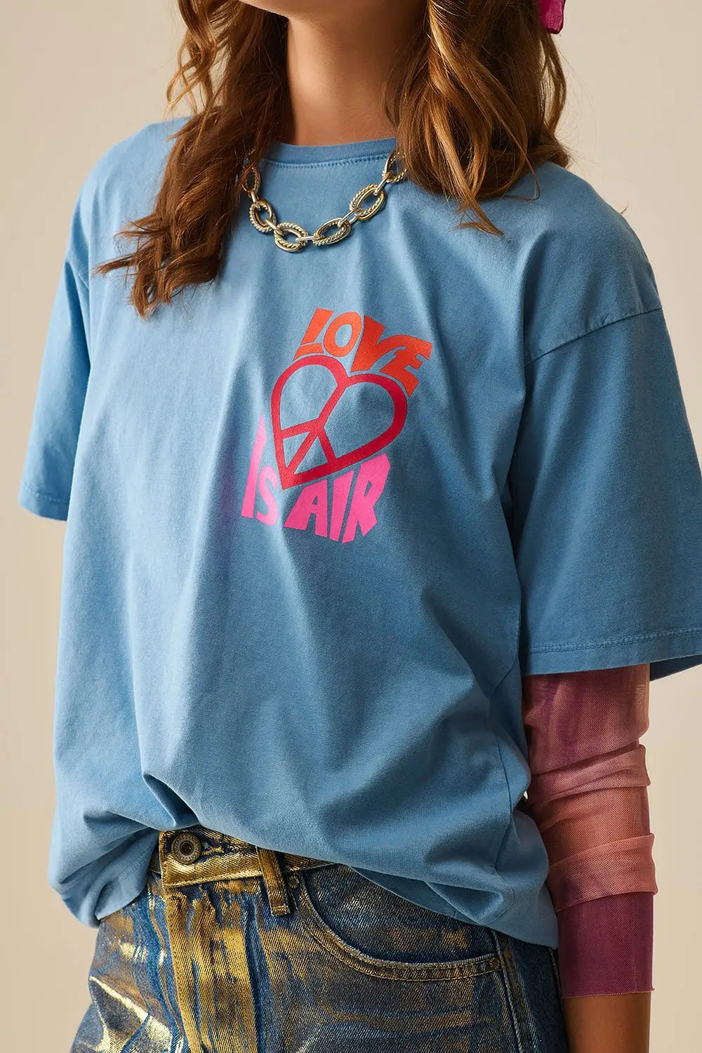 Blue T-Shirt made in italy with Love is Air and Heart with Peace logo - BLUE / ONE - T-Shirts