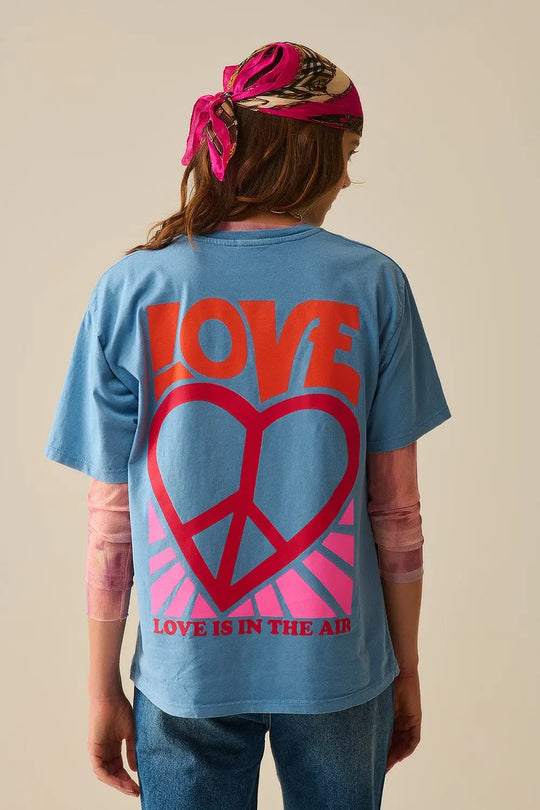 Blue T-Shirt made in italy with Love is Air and Heart with Peace logo - BLUE / ONE - T-Shirts
