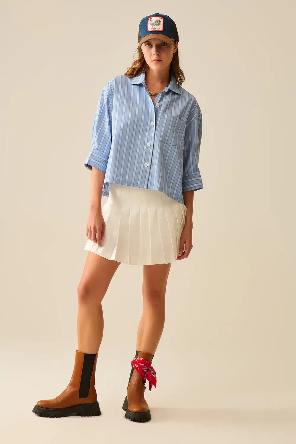Relaxed fit Cropped Striped Shirt in Blue - Shirts