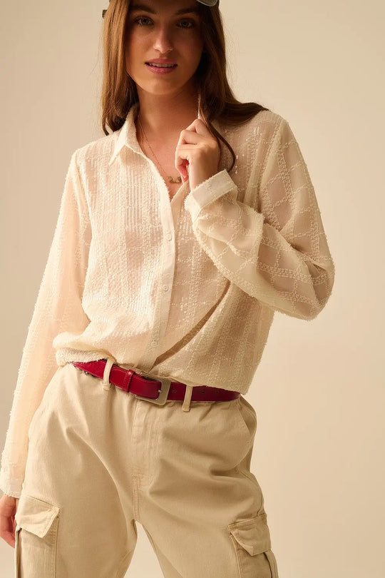 beige chiffon shirt with sequin detail - Shirts