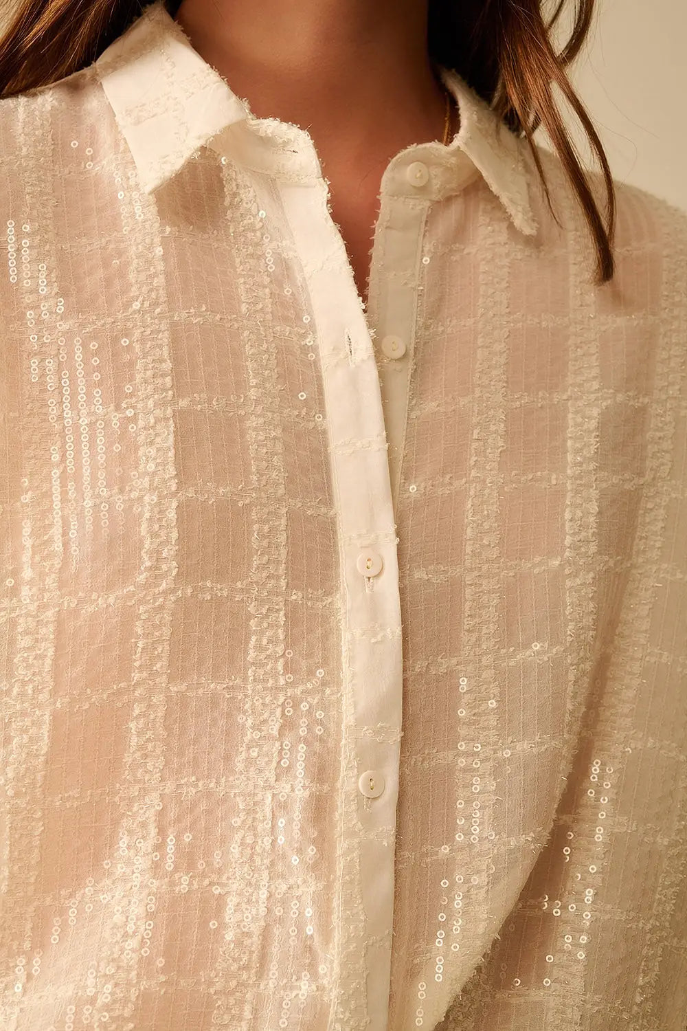 beige chiffon shirt with sequin detail - Shirts