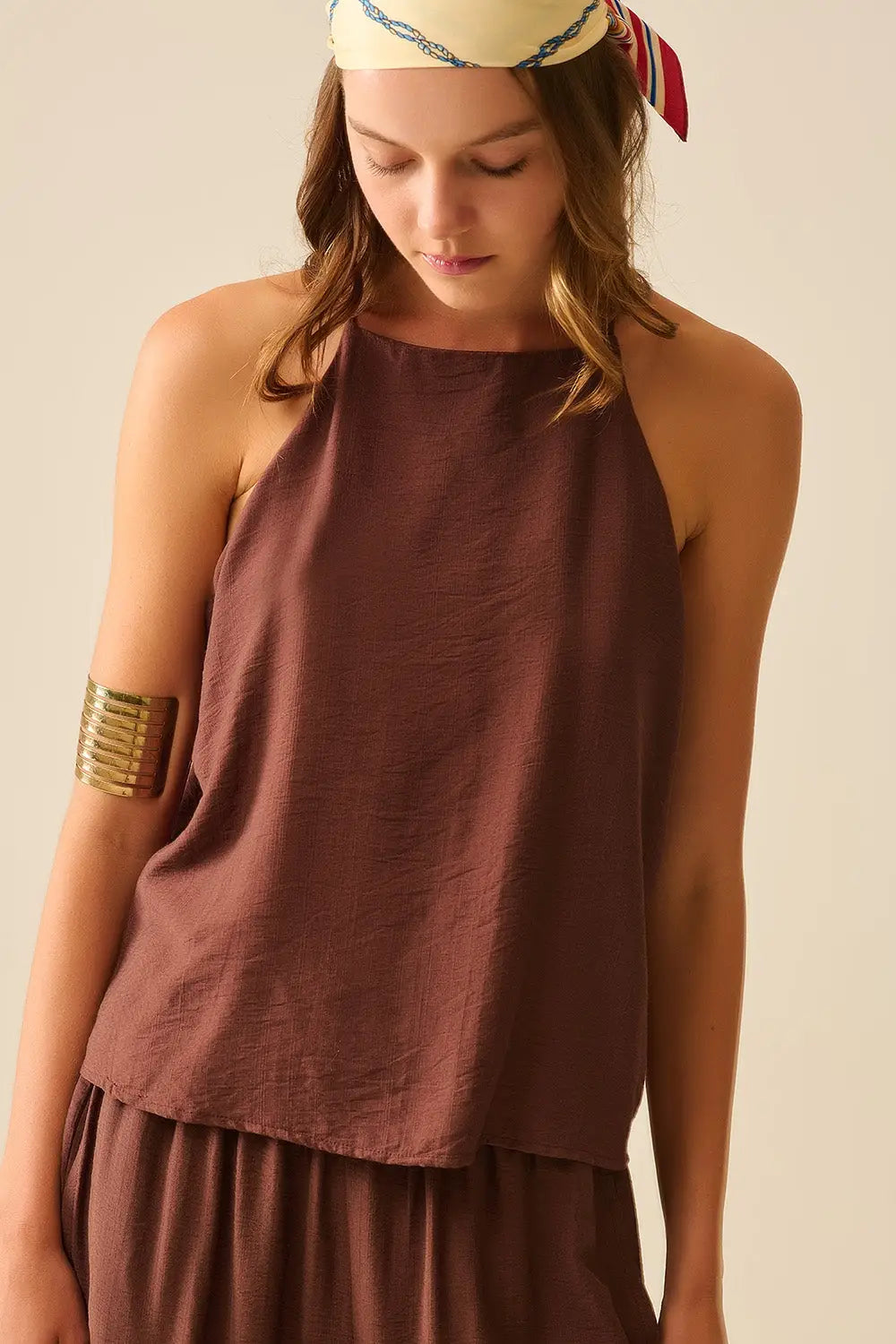 Halter Neck Basic Summer Tank in Chocolate brown - Tops