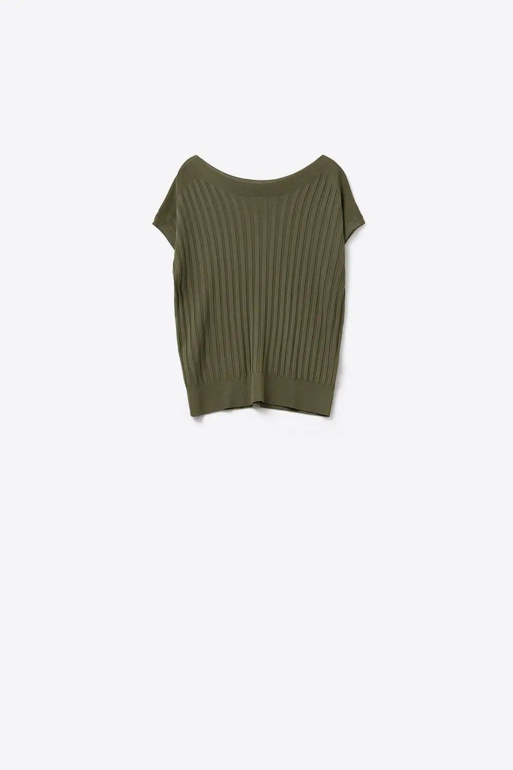Khaki fine Rib knitted Sweater with boat neck - KHAKI / ONE - Sweaters