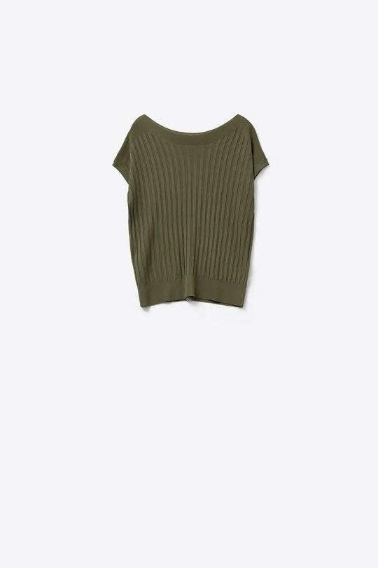 Khaki fine Rib knitted Sweater with boat neck - KHAKI / ONE - Sweaters
