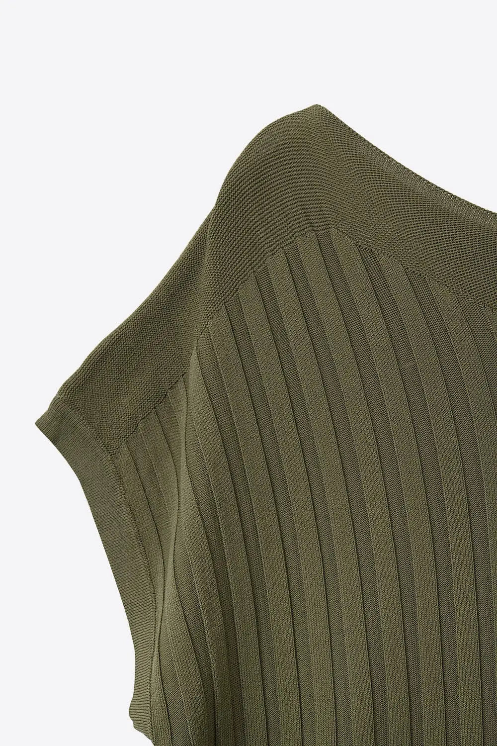 Khaki fine Rib knitted Sweater with boat neck - KHAKI / ONE - Sweaters