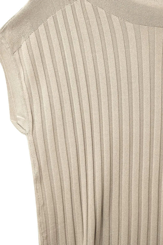 Beige fine Rib knitted Sweater with boat neck - BEIGE / ONE - Sweaters