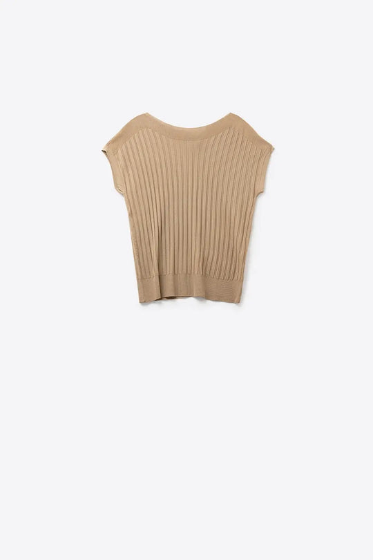 Camel fine Rib knitted Sweater with boat neck - CAMEL / ONE - Sweaters
