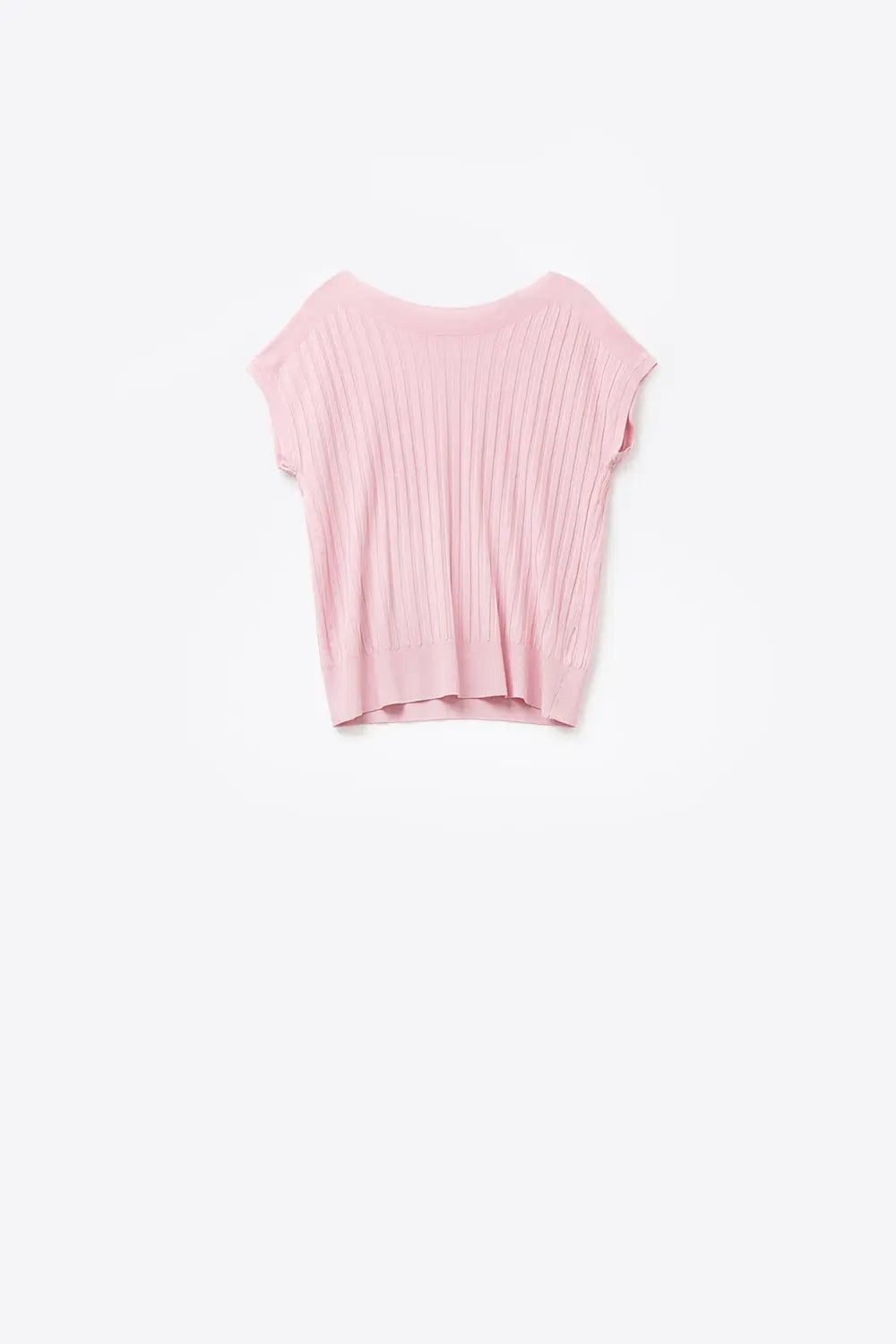 Pink fine Rib knitted Sweater with boat neck - PINK / ONE - Sweaters