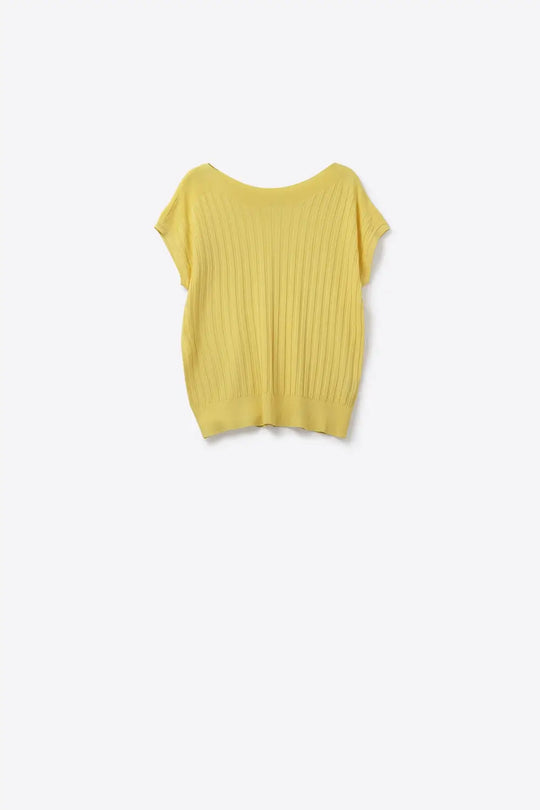 fine Rib knitted Sweater with boat neck in yellow color - YELLOW / ONE - Sweaters