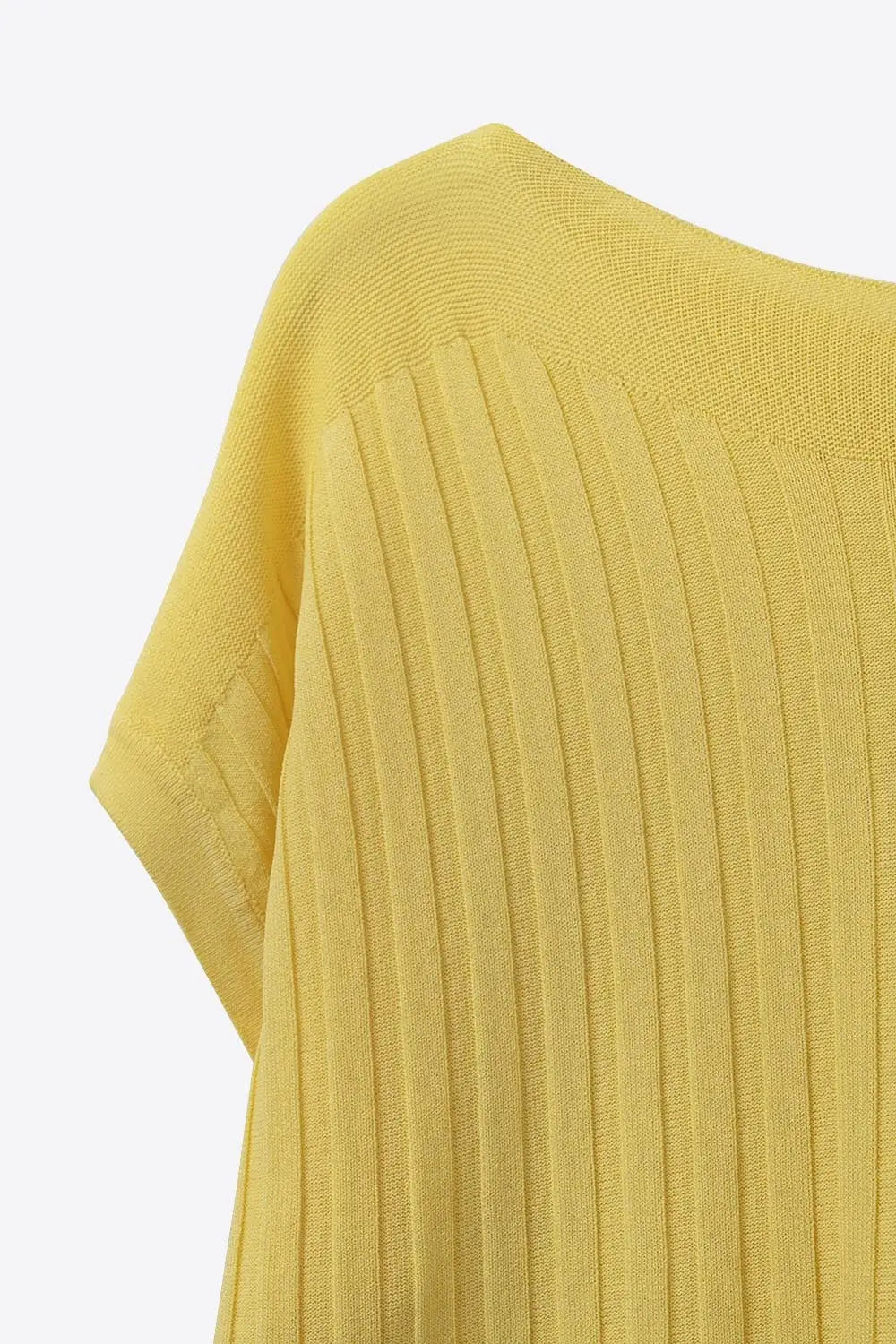 fine Rib knitted Sweater with boat neck in yellow color - YELLOW / ONE - Sweaters