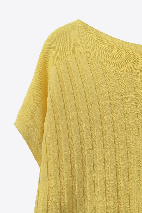 fine Rib knitted Sweater with boat neck in yellow color - YELLOW / ONE - Sweaters