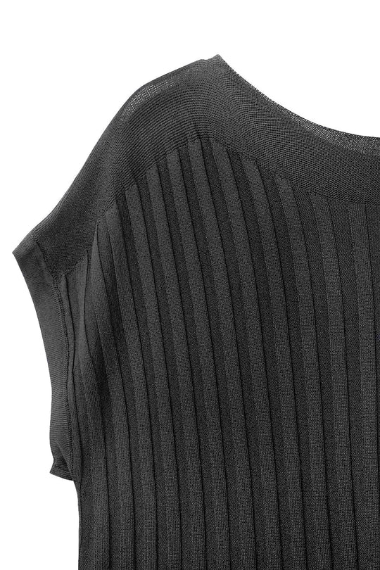 Black fine Rib knitted Sweater with boat neck - BLACK / ONE - Sweaters