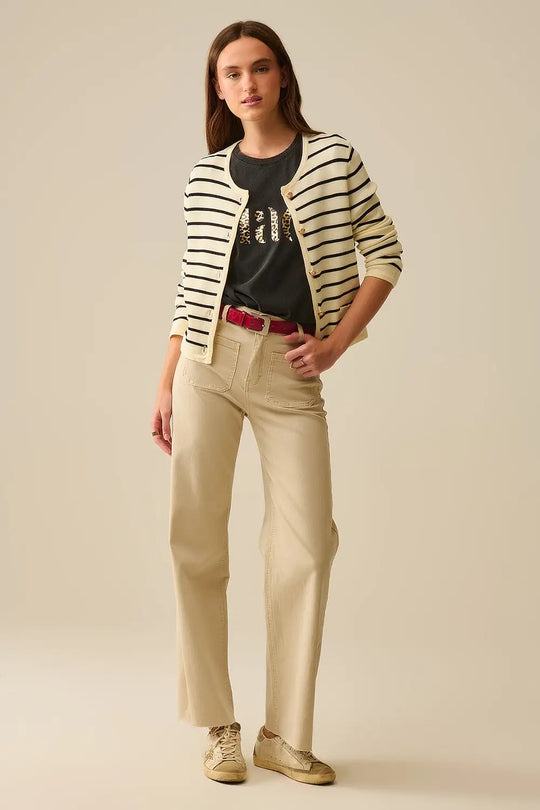 wide leg pants with front pockets in beige - Colored Jeans