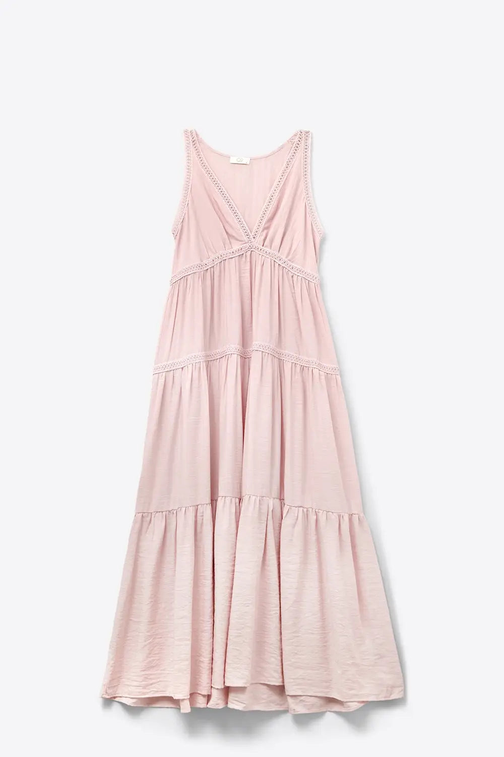 Pink Maxi Dress With Lace Details and boho style - Dresses