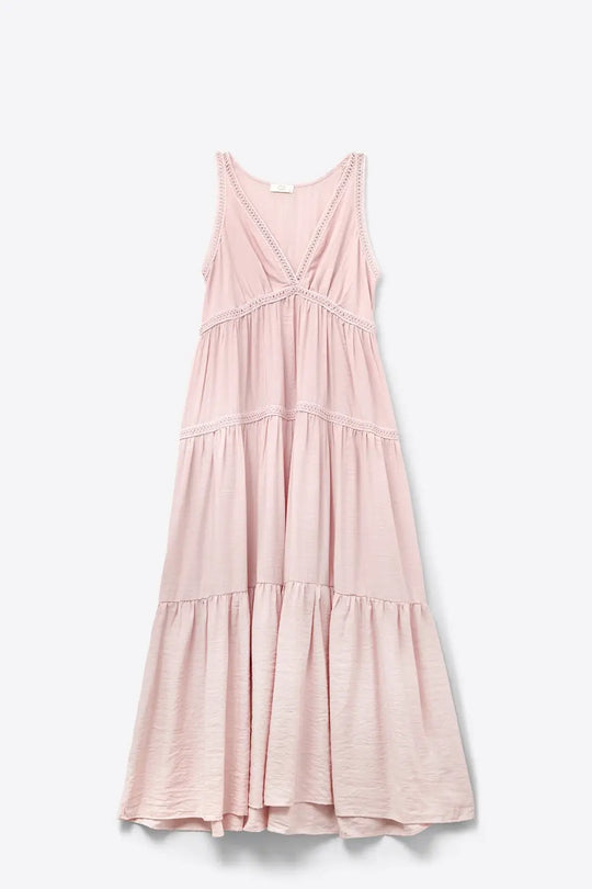 Pink Maxi Dress With Lace Details and boho style - Dresses