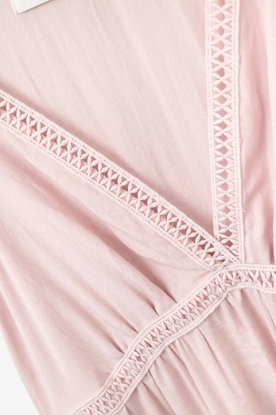 Pink Maxi Dress With Lace Details and boho style - Dresses