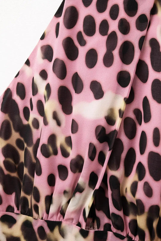 Crossed halter Neck Midi Dress in Pink and Black Animal Print - Dresses