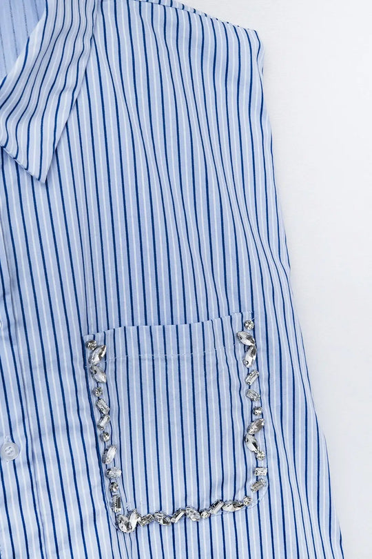 Sleeveless Shirt Dress With Belt And Embroidered Pocket - Dresses