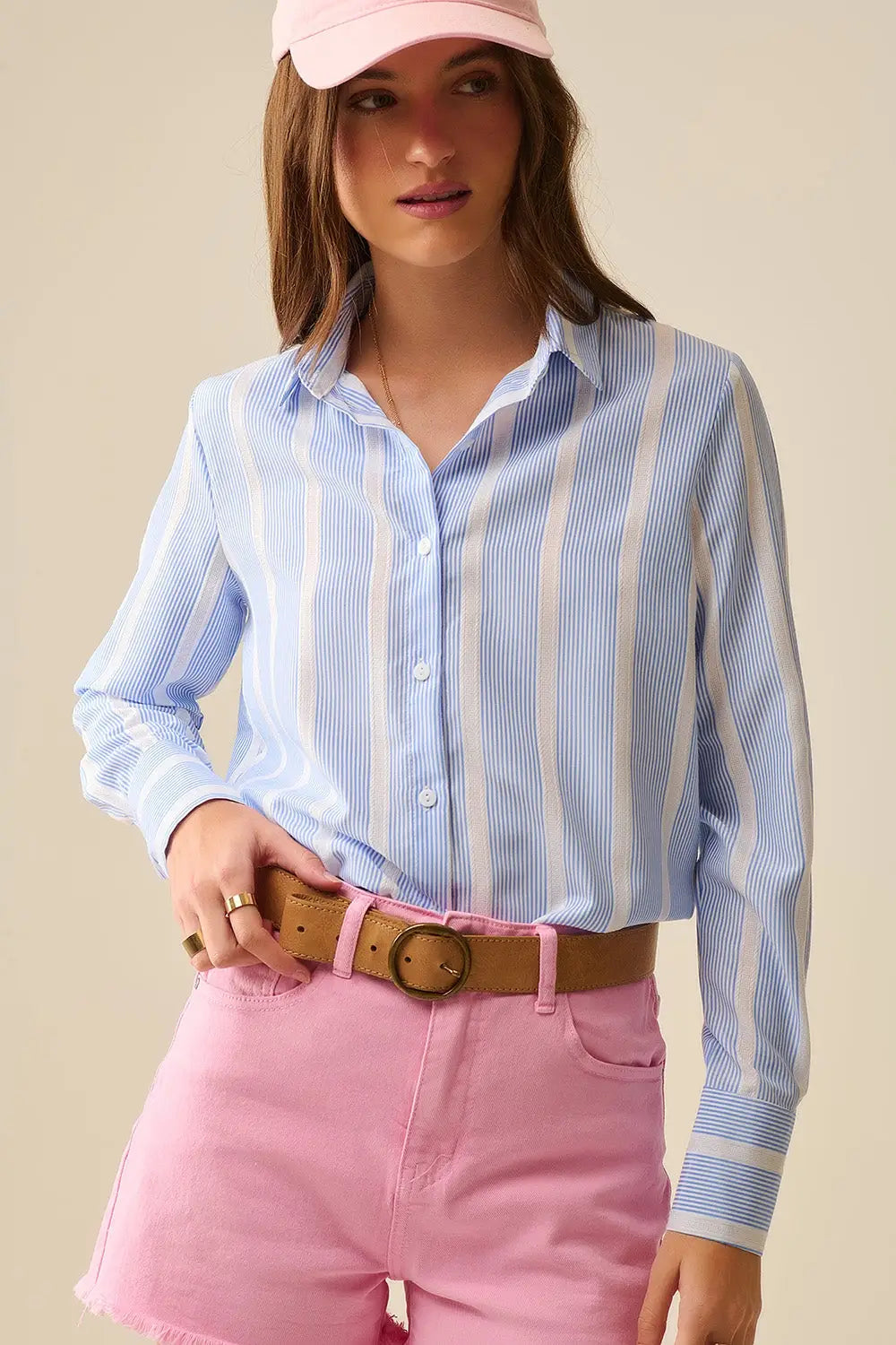 Soft fabric striped shirt in blue and white - Shirts