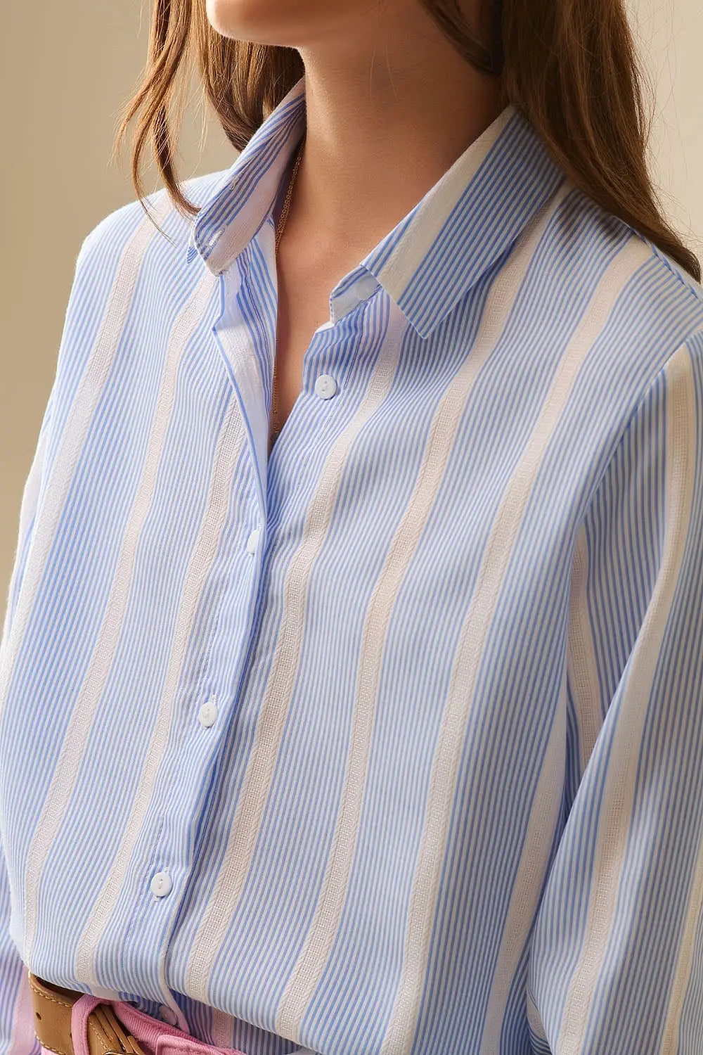 Soft fabric striped shirt in blue and white - Shirts