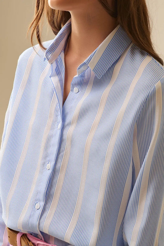 Soft fabric striped shirt in blue and white - Shirts