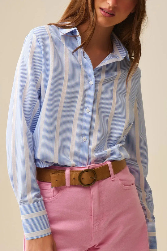 Soft fabric striped shirt in blue and white - Shirts