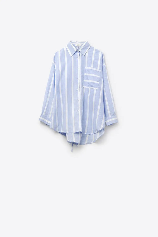Blue and White relaxed fit Striped Shirt Tie at The Back - Shirts