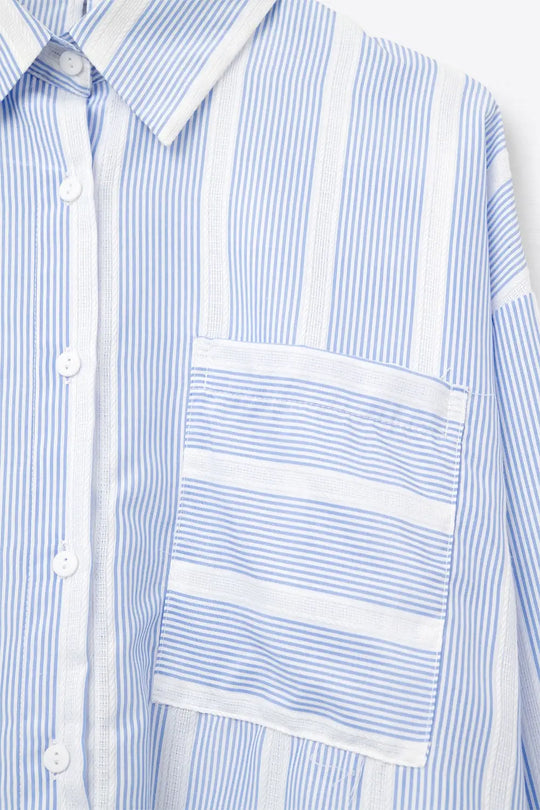 Blue and White relaxed fit Striped Shirt Tie at The Back - Shirts