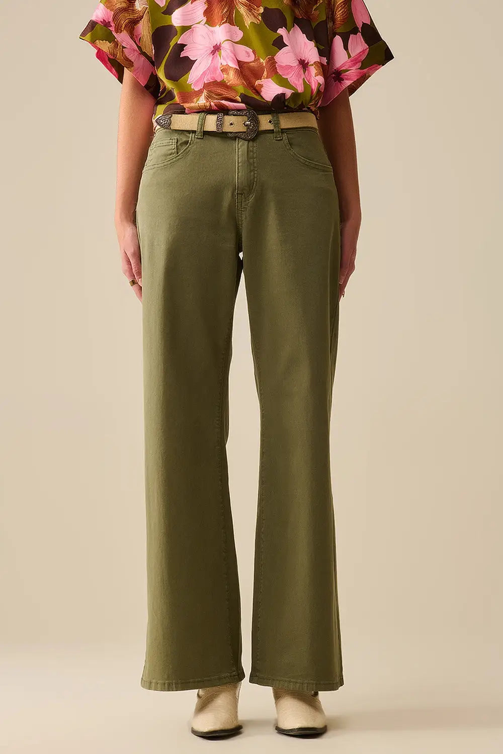 Green Straight Pants wide leg - Colored Jeans