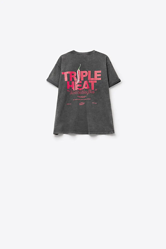 black wash fabric Short Sleeve TRIPLE HEAT LOGO T-shirt - BLACK / ONE - T-Shirts