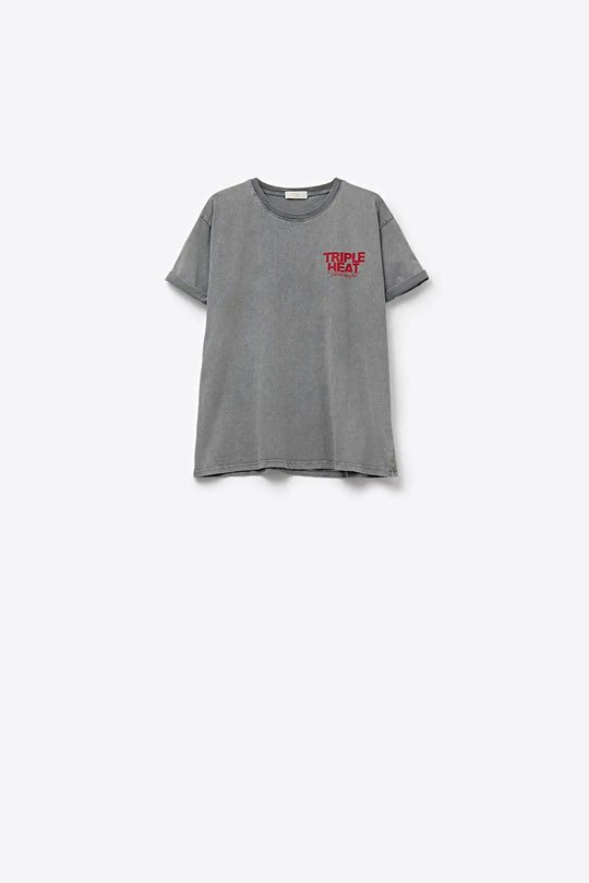 Washed grey relaxed fit Short Sleeve TRIPLE HEAT LOGO T-shirt - GRAY / ONE - T-Shirts
