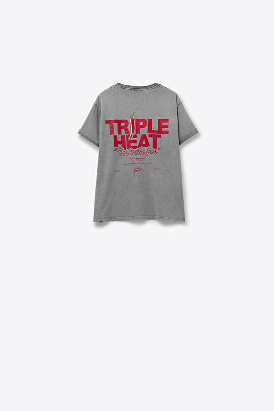 Washed grey relaxed fit Short Sleeve TRIPLE HEAT LOGO T-shirt - GRAY / ONE - T-Shirts