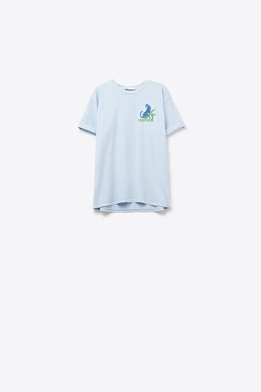 Blue t-shirt made in Italy with tropical graphic print - BLUE / ONE - T-Shirts