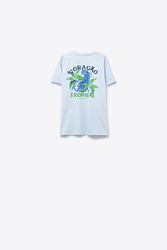 Blue t-shirt made in Italy with tropical graphic print - BLUE / ONE - T-Shirts