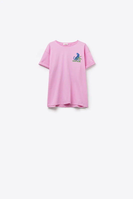 Pink t-shirt made in Italy with tropical graphic print - PINK / ONE - T-Shirts