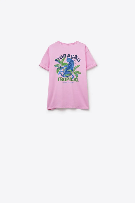 Pink t-shirt made in Italy with tropical graphic print - PINK / ONE - T-Shirts