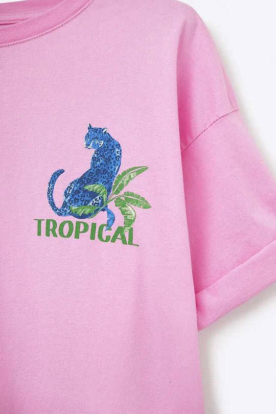 Pink t-shirt made in Italy with tropical graphic print - PINK / ONE - T-Shirts
