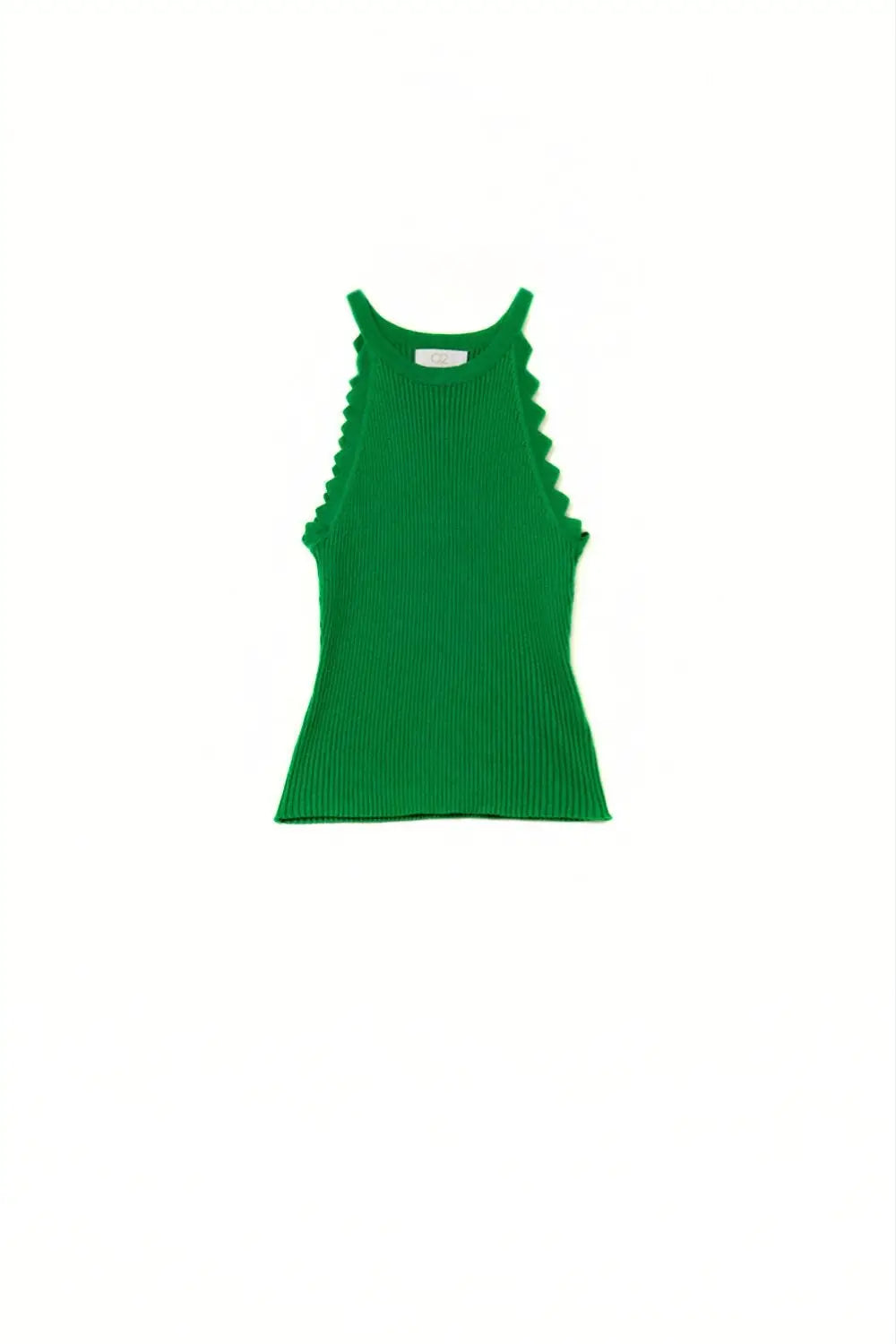Green Tank Top with Ribbed Underarm Detail - GREEN / ONE - Tops