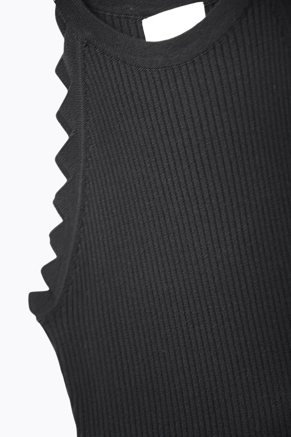 Black Tank Top with Ribbed Underarm Detail - BLACK / ONE - Tops