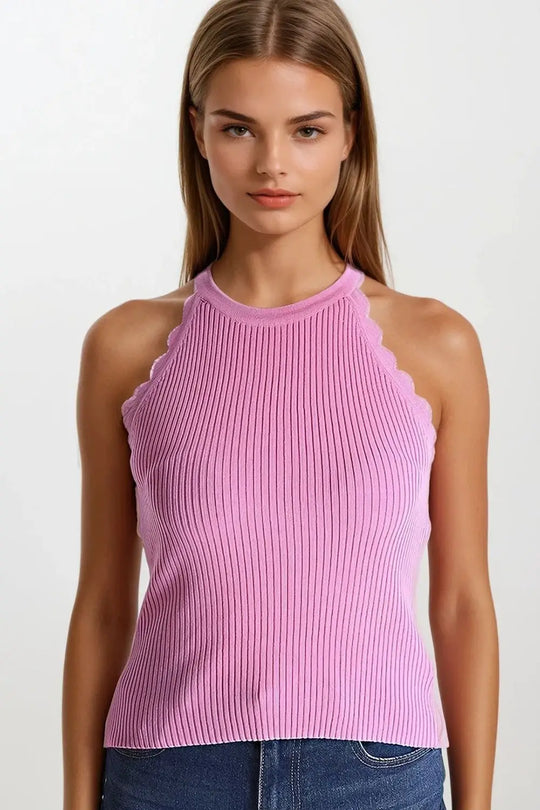 Sleeveless pink top with wave details - PINK / ONE - Tops
