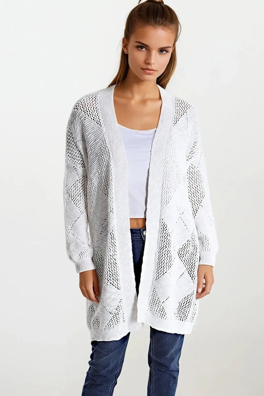 Cream Draped Cardigan With Crochet Design - CREAM / ONE - Cardigans