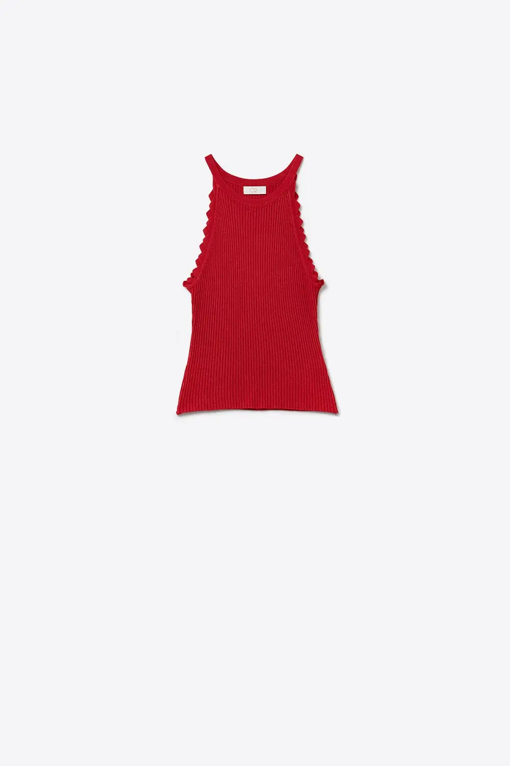 Red Tank Top with Ribbed Underarm Detail - RED / ONE - Tops