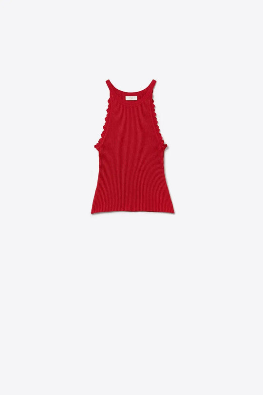Red Tank Top with Ribbed Underarm Detail - RED / ONE - Tops